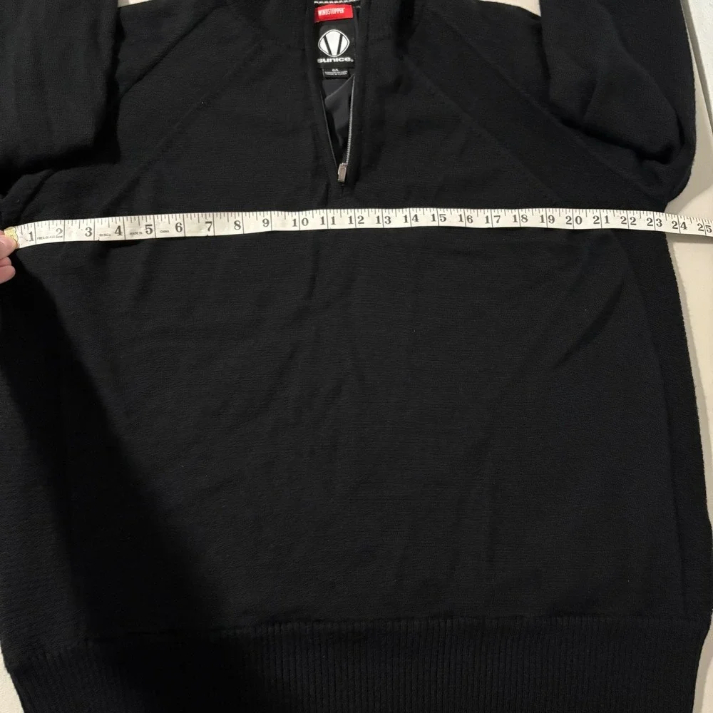Sunice Windstopper Mens L 1/4 Zip Golf Sweater Black 100% Wool‎ Lined Pullover